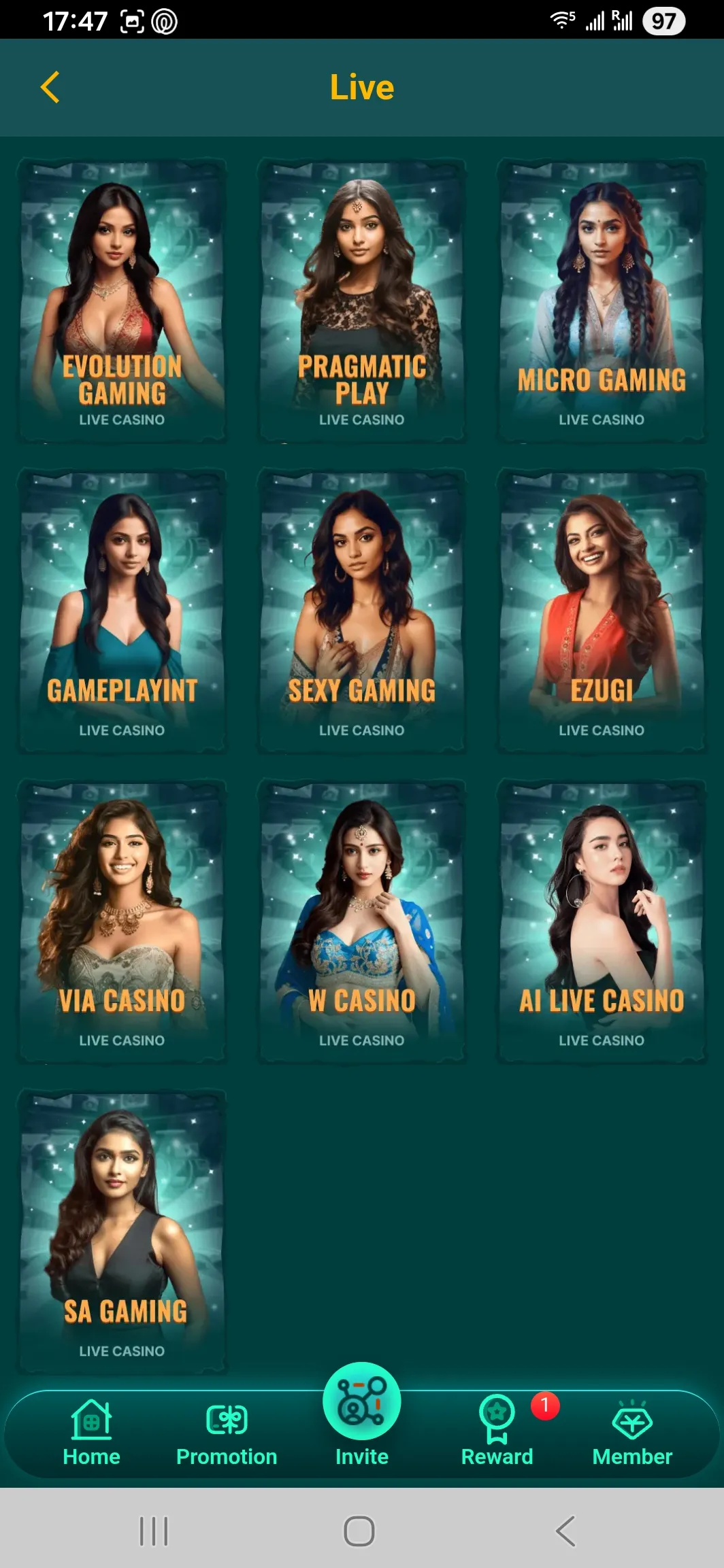 Live casino providers grid