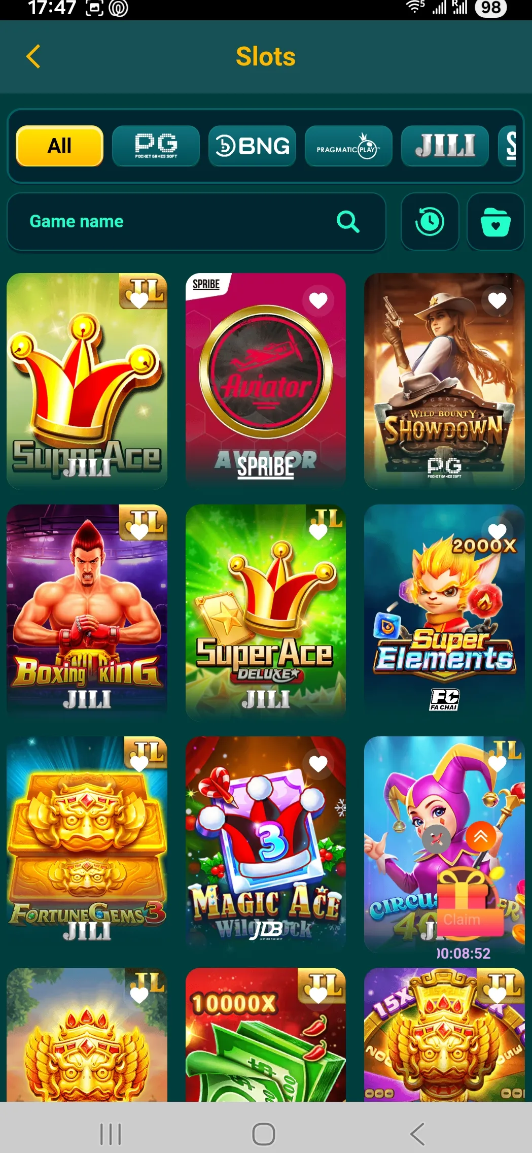 Slots catalog in CV666 app