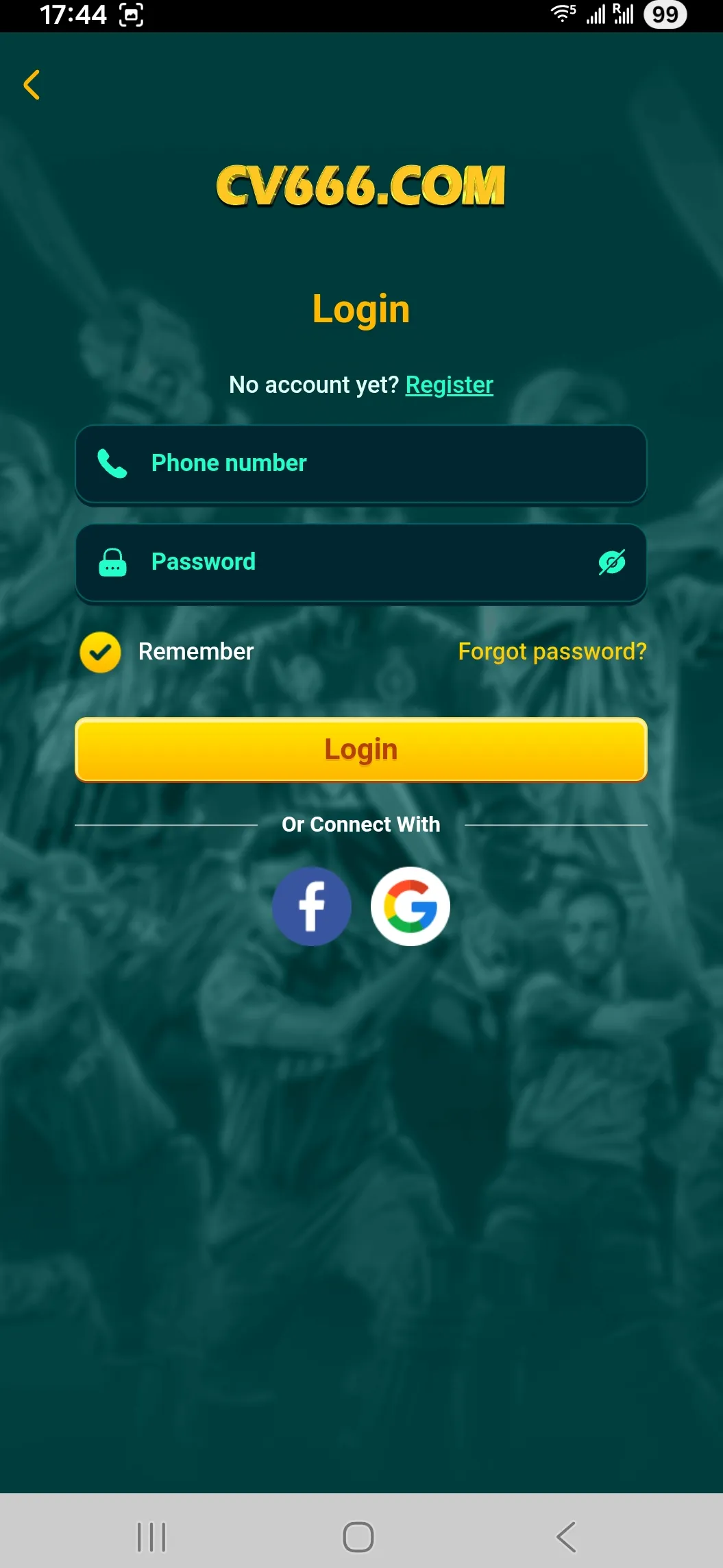 CV666 login form screen